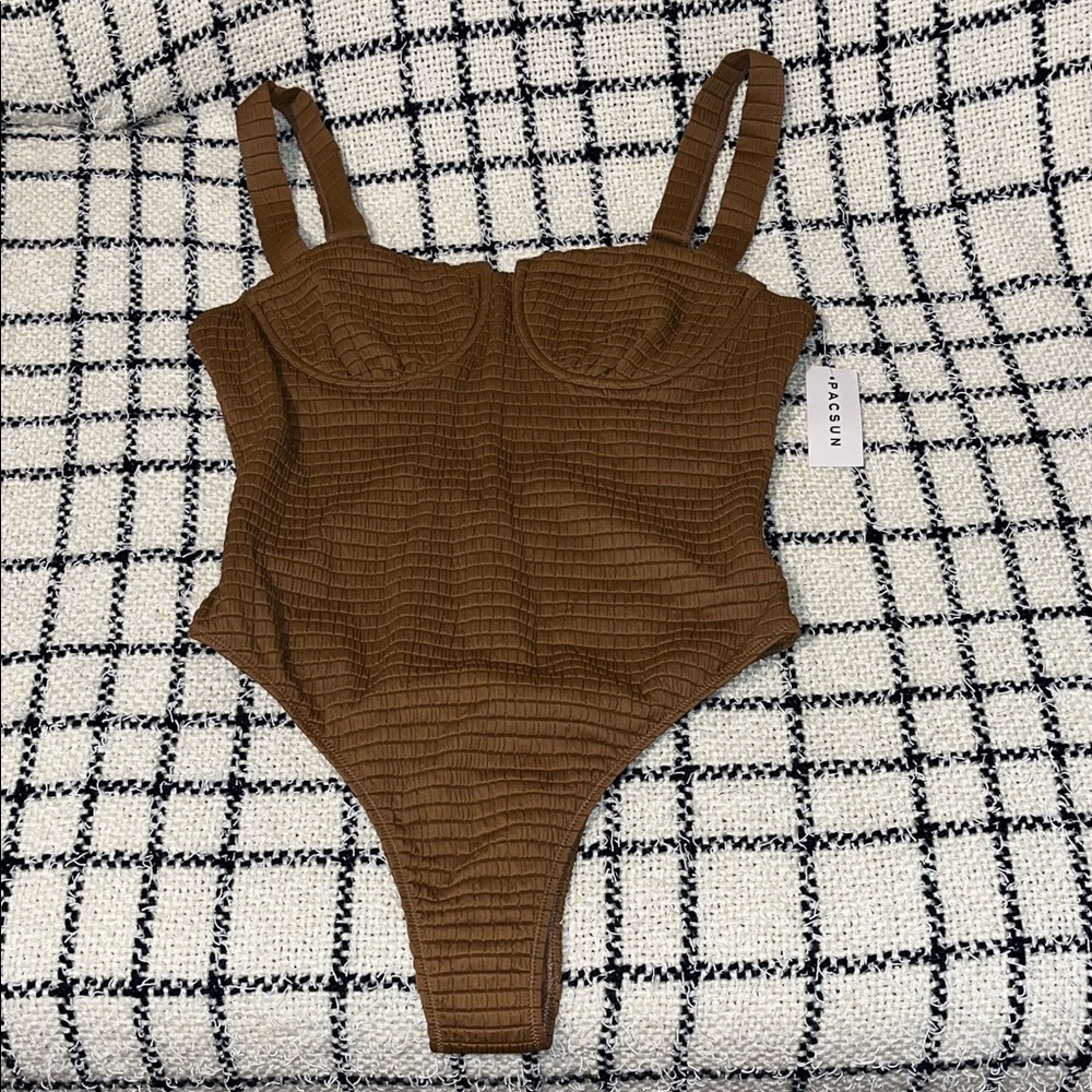 PacSun Chocolate Brown Textured One-Piece Swimsuit